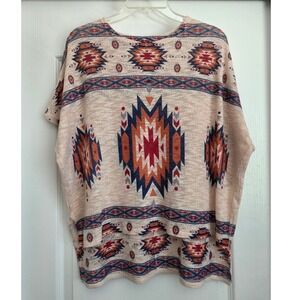 Vintage Ginger G Aztec Southwest‎ Print Knit Short Sleeve Pullover Sz S Tribal